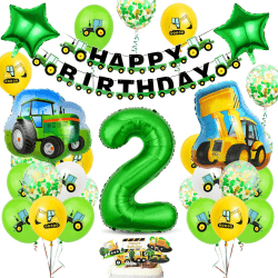 Geburtstagsdeko 2 Jahre Jungen,Luftballon Traktor Deko Kindergeburtstag,Traktor Geburtstag Dekoration,Grün Folienballon Traktor Bagger 2 Jahre für Jungen Party Dekoration Truck 2