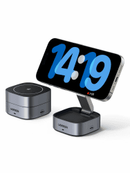 UGREEN MagFlow 2 in 1 iPhone Ladestation kompatibel mit MagSafe faltbares Wireless Charger für iPhone 16/16 Pro/16 Pro Max/15/14/13/12, AirPods, Winkel-Einstellbarer Ladeständer, mit 1M Kabel