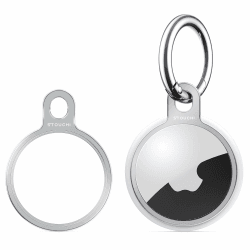 Stouchi AirTag Schlüsselanhänger [1Pack] Rostfreier Stahl Air Tag Case Holder Cover mit 1 Schlüsselanhänger Einfache Einrichtung Schlankes Design für AirTags Key Finder Air Tags Zubehör 1P+1 ring Silver