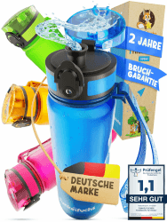 Funkelfuchs® - Trinkflasche für Kinder – 500ml, Blau – Kohlensäure geeignet - 100% auslaufsicher - Wasserflasche spülmaschinenfest - für Kindergarten, Einschulung, Schule, Sport Blau 500 ml