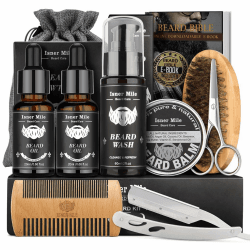 Aufgerüstet Bartpflege Set für Männer Bart Wachstum Pflege & Trimmen mit Haarspülung Bartöl, Bart Balsam Butter Wachs, Bartbürste, Bart Kamm, Bart Schere, Beste Perfekte Geschenk light orange