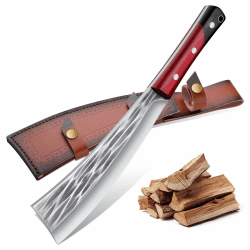 Freelander Machete Outdoor Survival Messer, 5Cr15 Jagdmesser Feststehende Klinge, Großes Outdoor Messer für Wald mit Scheide, Bushcraft Messer Full Tang Schwarz und rot gespleißter Holzgriff Braun