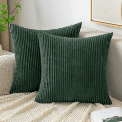 EMEMA Kissenbezug Kordsamt Weihnachtstag Zierkissenbezug Dekokissen Sofakissen 45x45 cm Kord Kissenhülle Dekorative Weiche Zierkissenbezüge Kissen für Sofa Sessel Zuhause Schlafzimmer Dunkelgrün 45 x 45 cm, 2 Stück Dunkelgrün