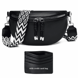 YISUOHOOM Bauchtasche Damen Schwarz Stylisch Brusttasche Crossbody Bag Damen Breiter Gurt Veganes Leder Kreditkartenpaket senden Schwarz-v1