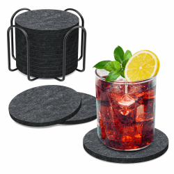 BOENFU Filzuntersetzer Rund für Gläser 12er Set, Glasuntersetzer in Dunkelgrau für Getränke, Bar, Tassen, Tischuntersetzer Getränkeuntersetzer mit Halter-Einzigartige Geburtstags Xmas Geschenke 12er Set mit Metallbügel