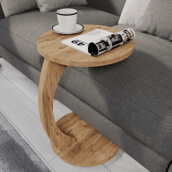 sugodesign Couchtisch mit Rollen, Kleiner Beistelltisch C Form, stylischer Sofatisch in schöner Nussbaum Holz Optik, runder Tisch als Ablagefläche für Couch und Sofa Nussbaum-optik