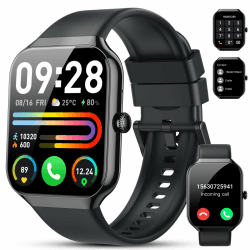 Smartwatch Herren Damen, 1,96" HD Fitnessuhr Smart Watch, Bluetooth 5.3 Telefonfunktion, 115+Sportmodi IP68 Wasserdicht Sportuhr, Herzfrequenzmonitor, Schlafmonitor, Schrittzähler Uhr für Android iOS Dunkles Schwarz