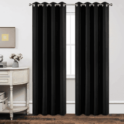 Joydeco Blickdichte Vorhänge mit Ösen Gardinen 2 Stück H 200 x B 140 Verdunkelungsvorhang Schwarz Thermovorhang Hitzeschutz, Ösenvorhang für Schlafzimmer Wohnzimmer Schwarz H200 x B140 cm (2er Pack)