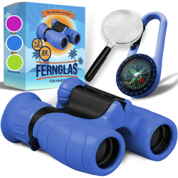 Fernglas für Kinder - Optimales Geschenk zu Weihnachten für kleine Jungen und Mädchen - Starke Vergrößerung 8X21 – Großes Set inkl. Lupe & Kompass – Spielzeug für 3 – 12 Jahre blau