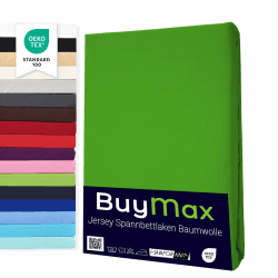 Buymax Spannbettlaken 100x200cm Doppelpack 100% Baumwolle Spannbetttuch Bettlaken Jersey, Matratzenhöhe bis 25 cm, Farbe Apfelgrün 100x200x30 cm Apfelgrün 2