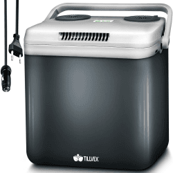 tillvex Kühlbox elektrisch 32L | Mini-Kühlschrank 230 V und 12 V für KFZ Auto Camping | kühlt & wärmt | ECO-Modus Grau