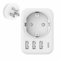 Reiseadapter USA-Adapter USA mit 3 USB +1 Typ-C (3.4A),5-in-1 USA Adapter Steckdose Typ B,Adapter USA Deutschland Stecker,Steckdosenadapter Reisestecker Stromadapter für Amerika Kanada Mexiko Thailan