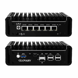 Glovary Firewall Mini PC Quad Core N100, DDR5 Barebone NO RAM NO SSD, 6 x 2.5GbE i226V LAN Fanless Computer Hardware, Micro Router Appliance, AES-NI, OPNsense, TypeC Port, TF Card Slot Barebone N100 6 LAN Firewall