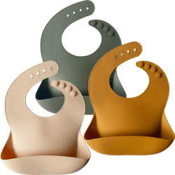Moonkie Silikon-Babylätzchen 2er-Set, BPA-frei wasserdicht weich langlebig verstellbare Silikon-Lätzchen für Babys und Kleinkinder Cream/Buck/Olive Green Einheitsgröße