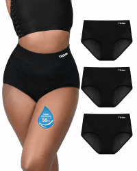TIICHOO Periodenunterschwäsche Starke Blutung Hohe Taille Periodenslip Weiche Menstruationsunterwäsch 44 Schwarz 3 Stück