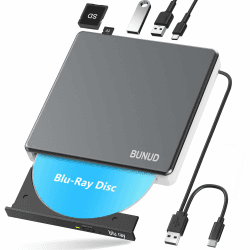 Externes Blu Ray CD DVD Laufwerk USB 3.0 & Type-C CD/DVD Blu-Ray Brenner Writer mit 2 USB & SD/TF Slots, Optical 3D BD Bluray Laufwerk Extern für PC Laptop Windows 11/10 Mac MacBook Gray und weiß Externes Blu Ray Laufwerk