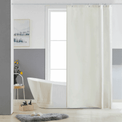 Furlinic Duschvorhang Antischimmel Waschbar Bad Vorhang Textil aus Polyester Stoff Wasserdischt für Eck Badewanne Beige Kleine 85x180 mit 6 Duschvorhangringen. H180 x B85 cm (1er Pack) Beige