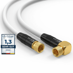 RedStar24 5m SAT Antennenkabel Satellitenkabel Digital HDTV 135dB 2X F-Stecker 1x 90° gewinkelt VERGOLDET Koaxialkabel Class A+ Ultra HD 4K 3D UHD Koaxial Satelliten Router Modem Kabel (5m, Weiß) 5m Weiß