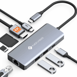 NOVOO USB C Hub 4K@60Hz HDMI 8-in-1 USB C Adapter Gigabit Ethernet Docking Station mit 100W PD, SD/TF Kartenleser, 2 USB-A 3.0+1 USB-C Datenports für MacBook Pro,MacBook Air,HP und mehr Typ C Geräten 8 in 1