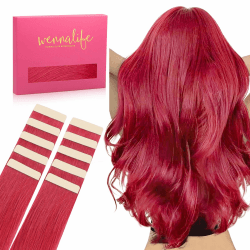 WENNALIFE Tape Extensions Echthaar Rot 10pcs Tape in Extensions Echthaar 30g 50cm Invisible Haarverlängerung Echthaar Unsichtbar Glatt Echthaar Extensions Tape Highlight für Mädchen 50cm-30g-10pcs #Rot