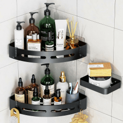 Uamector Duschablage ohne Bohren Ecke - Badezimmer Regal Duschkorb - Rostfrei Schwarz Duschregal für Duschgel - Shampoo Halterung für Eckregal Dusche (2 Ecken + 1 Seifenständer) 2 Ecken + 1 Seifenständer Schwarz