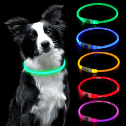 AUAUY LED Leuchthalsband Hund, USB Aufladbar Längenverstellbarer Haustier Sicherheit Kragen Zuschneidbares Wasserdicht Leuchthalsband für Hunde und Katzen, 3 Modus (Grün) Grün-Universal