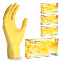 ARNOMED Einweghandschuhe Gelb 100 Stück/Box, Nitrilhandschuhe L, Einmalhandschuhe, Handschuhe Einweg puderfrei, latexfreie Gummihandschuhe, Einweghandschuhe in XS, S, M & L verfügbar L Gelb