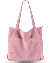 Prite Handtasche Damen Tote Bag Shopper Groß Umhängetasche Cord Beuteltasche Stofftasche für College Schule Arbeit Reisen Einkaufen (Rosa)