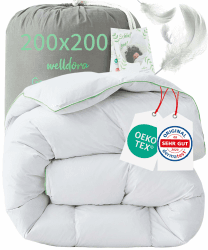 Welldora Komfort Bettdecke 200x200 Winter | 100% Extraweiche Federn & Daunen | Fachärztlich geprüft, Oeko-Tex, Allergiker | Zertifiziert für Tierwohl | Dicke extrawarme Winterdecke Daunendecke Warme Winterdecke 200 x 200 cm
