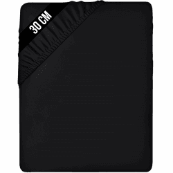 Utopia Bedding - Spannbettlaken 180x200cm Bis 30 cm - Schwarz - Gebürstete Mikrofaser Spannbetttuch - Oeko Tex Standard 100 180 x 200 x 30 cm Schwarz