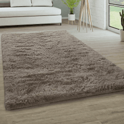 Paco Home Hochflor Teppich Wohnzimmer rutschfest Fellteppich Shaggy Flauschig Weich Modern Kunstfell Fell Imitat Einfarbig, Grösse:200x290 cm, Farbe:Taupe 200 x 290 cm (Rechteckig) Taupe