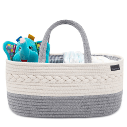 YeaYee Baby Windel Caddy Organizer，Multifunktionale Aufbewahrungsbox für Windeln， mit wechselbaren Fächern, 100% Baumwoll-Leinen, tragbarer Aufbewahrungskorb für Windeln, Babyparty-Geschenk L Grey