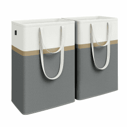 SONGMICS Pfandflaschen Sammelbehälter Wäschekorb 2er Set, 75 L Wäschesammler faltbar, mit langen Griffen, leicht zu tragen und zu reinigen, für Schlafzimmer Badezimmer, schiefergrau LCB208G01 Schiefergrau 75 L