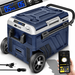 tillvex® Kompressor Kühlbox elektrisch 60 Liter | Elektrische Gefrierbox mit APP & Smart-Steuerung, LCD-Touch, USB-Anschluss 12/24 V 230V | Kühlschrank bis -20 °C Auto, Lkw, Boot, Reisemobil, Camping 60 Liter Navyblau