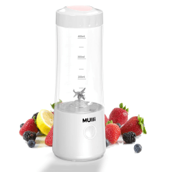 Mulli Tragbarer Mixer, USB-C wiederaufladbarer persönlicher Mixer für Smoothie und Shakes, Mini-Mixer mit sechs Klingen für Babynahrung, Reisen, Fitnessstudio Apfel Weiß 400ml