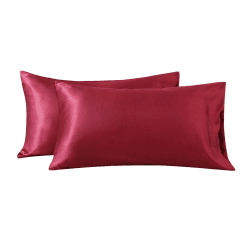 Boqingzhu Satin Seide Kissenbezug 40×80cm Rot Uni Kissenhülle Haar- und Hautpflege im Umschlagstil 2 Stück Weinrot Kissenbezug 40 x 80 cm