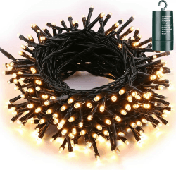 Qedertek Lichterkette Batterie 20M Weihnachtsbeleuchtung 200 LED Warmweiß, 8 Modi Wasserdichte Weihnachtsdeko für Innen Außen, Garten, Hochzeit, Party, Weihnachtsbaum (Grünes Kabel) 20m-warmweiß Grünes Kabel