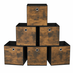 SONGMICS Aufbewahrungsbox, 6er Set, Ordnungsboxen, Vliesstoff, Faltbox, 33 x 33 x 33 cm, Stoffbox, für Würfelregal, Organizer für Kleidung, vintagebraun-schwarz RFB133B01 33 x 33 x 33 cm Vintagebraun + Schwarz