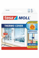 tesa tesamoll Thermo Cover Fenster-Isolierfolie - Transparente Isolierfolie zur Wärmedämmung an Fenstern - Inklusive praktischer Klebelösung - 1,7 m x 1,5 m 1,7 m x 1,5 m Single