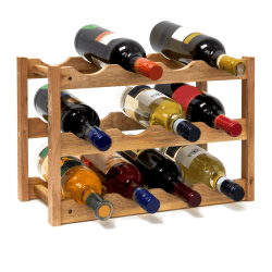 Relaxdays klein, Flaschenregal 12 Flaschen Wein, H x B x T: 28 x 21 x 42 cm, natürlich, Holz, Weinregal Walnuss mit 3 Ebenen Single