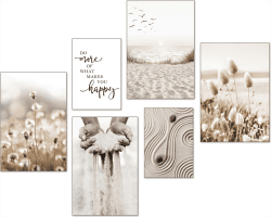 artpin® Moderne Poster Set - Bilder Wohnzimmer Deko Schlafzimmer - Pampas Gras Strand Bilderwand ohne Rahmen 4X A3 | 2X A4 - W9 W9 4x A3 | 2x A4