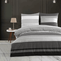 Buymax Bettwäsche 135x200 Baumwolle 4-Teilig Bettgarnituren mit Bettbezüge und Kissenbezüge 80x80 Renforce Zickzack Muster Chevron Gestreift Bettwäsche-Set, Schwarz-Grau 135x200 + 80x80cm - 2x Zigo Grey
