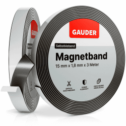 GAUDER Magnetband selbstklebend | Magnetklebeband | selbstklebendes Magnetband | Magnetstreifen 1,8mm * 15mm * 3m