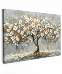 MuchoWow© Leinwand Bilder Groß 120x80 cm XXL Wanddeko Wohnzimmer Aesthetic Room Decor Deko Zimmer Wandbilder Modern Bild auf Leinwand Baum - Blumen - Weiß - Natur - Kunst Blumen - Baum 120x80 cm