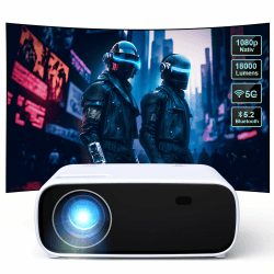 2024 New Upgraded Beamer, Bluetooth- und WiFi-fähig, 18.000 Lumen HD Display, Unterstützt 30-200 Zoll Projektionsgröße, Kompatibel mit iOS/Android/Laptop/HDMI/USB/X-Box (Schwarz) groß Schwarz