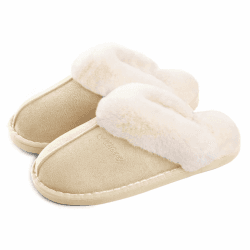 Misolin Damen Herren Hausschuhe Winter Warme Faux Pelz Slippers Weiche Flache Plüsch Pantoffeln Rutschfeste Outdoor/Indoor - mit super Qualität 38.5/40 EU Sand