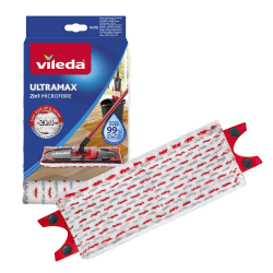 Vileda Ultramax Bodenwischer Ersatzbezug, Wischmopp Bezug Ultramat_Ultramax aus Mikrofasern, für alle Hartböden, Waschmaschinen geeignet, 1er Pack, Weiß/Rot normal ULTRAMAX Single