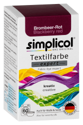 simplicol Textilfarbe expert Brombeer-Rot 1706 - Zum Umfärben und Auffrischen von Kleidung, Waschmaschinenfest, für Baumwolle, Wolle, Seide, Leinen, Viskose & Mischgewebe 150 g (1er Pack) expert Brombeer Rot