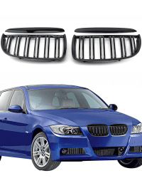 TOPTHAN E90 Kühlergrill Passend für BMW E90 E91 2005 2006 2007 2008 LCI Variante (Facelift) Glanz Kühler Front Doppel Rippen Grill Glänzend Nieren Doppelsteg Schwarz