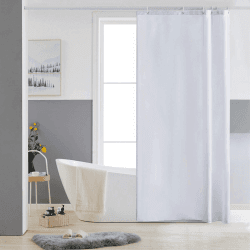 Furlinic Schmaler Duschvorhang für Eck Dusche und Kleine Badewanne, Badvorhang Textil aus Polyester Stoff Schimmelresistent Wasserabweisend und Waschbar, Weiß 90x180 mit 6 Duschvorhangringen. H180 x B90 cm (1er Pack) Weiß